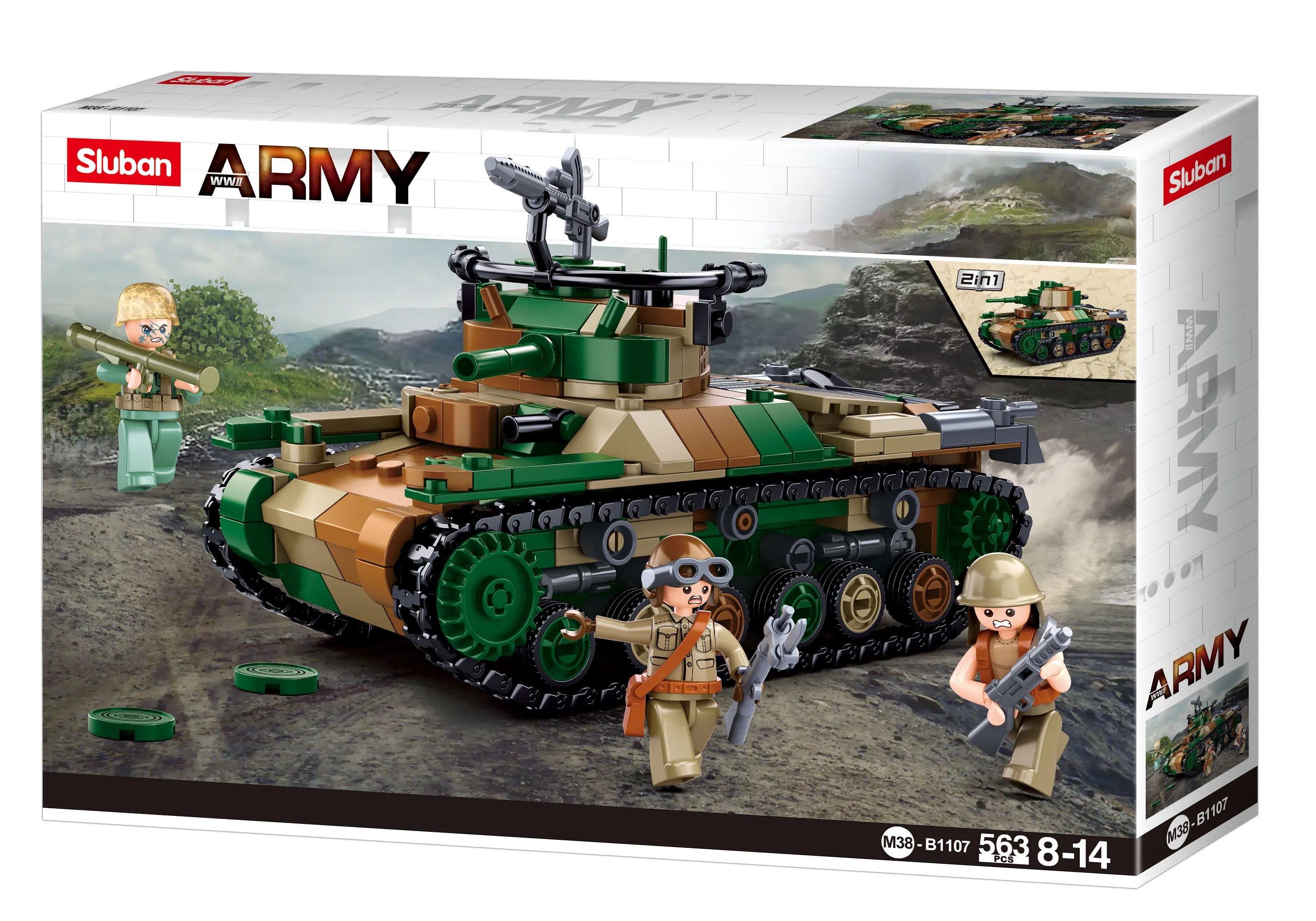 Sluban WWII | Set constructie Tanc de Dimensiuni Medii 563pcs | Multicolor